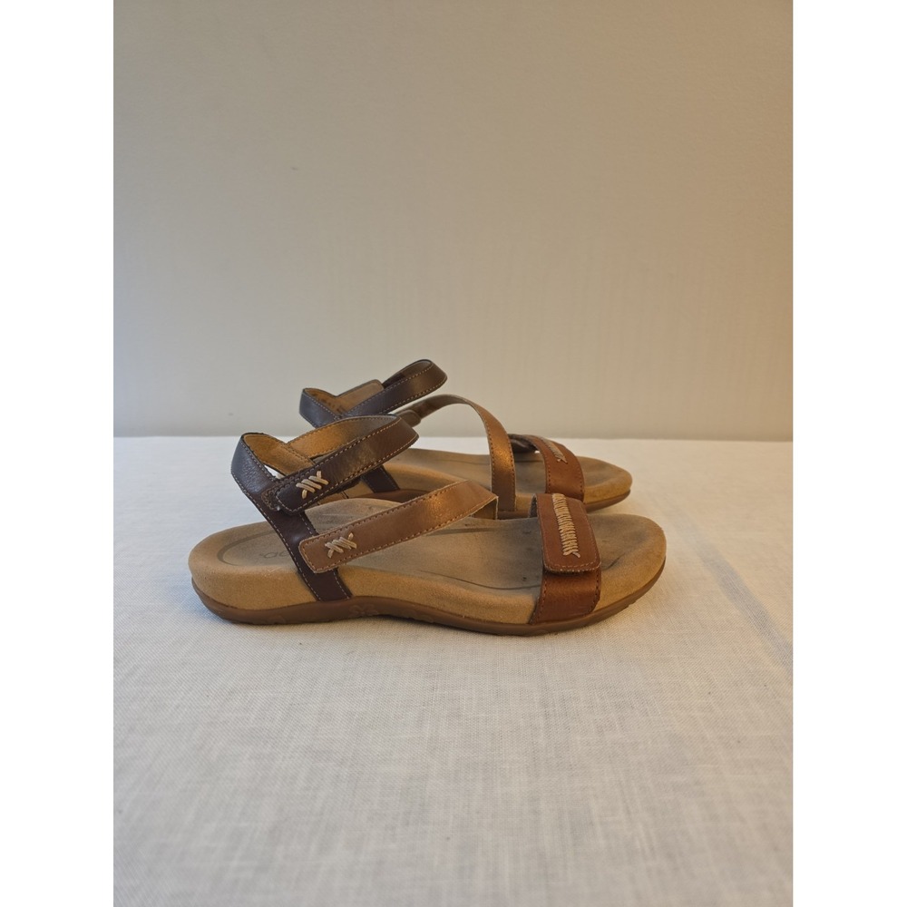 Aetrex Women's Gabby Brown Strappy Flat Sandals With Adjustable Hook & Loop 6.5